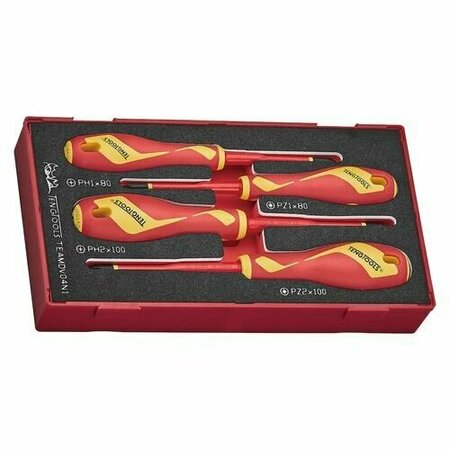 TENG TOOLS 4 Piece 1000 Volt Insulated Phillips Ph, Pozidriv Pz Screwdriver Eva Foam Set TEAMDV04N1